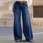 High-Waist Wide-Leg Jeans with Button Detail