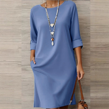 Minimalist Three-Quarter Sleeve Dress with Pockets