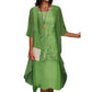 Women's Knee-Length Formal Dress and Cardigan Set