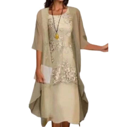 Women's Knee-Length Formal Dress and Cardigan Set