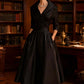 Women's Long-Sleeve Pleated A-Line Midi Dress