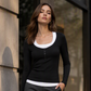 Women's Color Blocking Mock 2-Piece Top