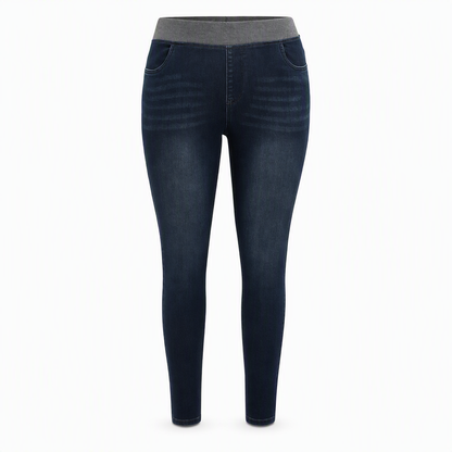🖤Black Friday Sale:50% OFF🖤🤠Women's High-Rise Pull-On Slim Fit Dark Wash Denim Jeans with Wide Elastic Waistband