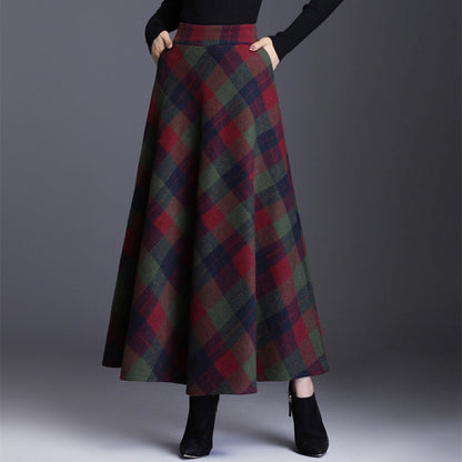 Women's Elegant High-Waisted Plaid Long Skirt