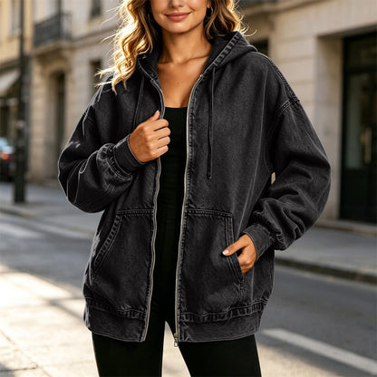 Women's Loose-Fit Hooded Denim Jacket