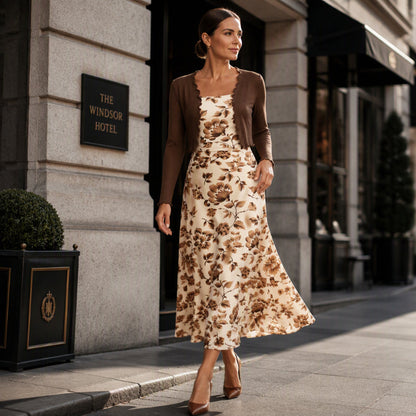 Women's Floral Slip Dress & Crop Knit Cardigan Set
