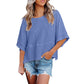 ⏳LAST DAY SALE ONLY ￡9.99!!🔥🌸Women's Solid Color Splicing Loose Five Points Flare Sleeve T-Shirt