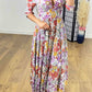 Casual floral print V-neck waist wrap long dress