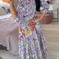 Casual floral print V-neck waist wrap long dress