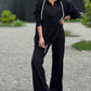 Solid color hooded top & casual trousers set