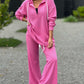 Solid color hooded top & casual trousers set