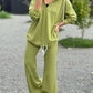 Solid color hooded top & casual trousers set