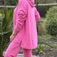 Solid color hooded top & casual trousers set